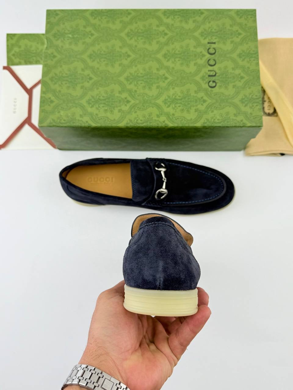 Gucci Horsebit Navy Blue Suede loafer