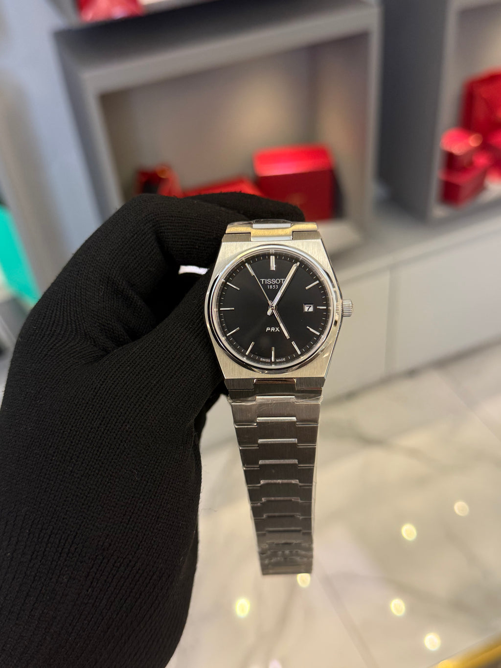 Tissot Prx Powermatic Silver Cordon Black Dial