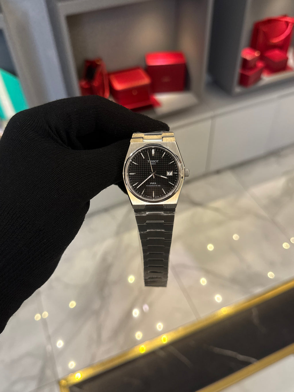 Tissot Prx Powermatic Silver Cordon Black Dial