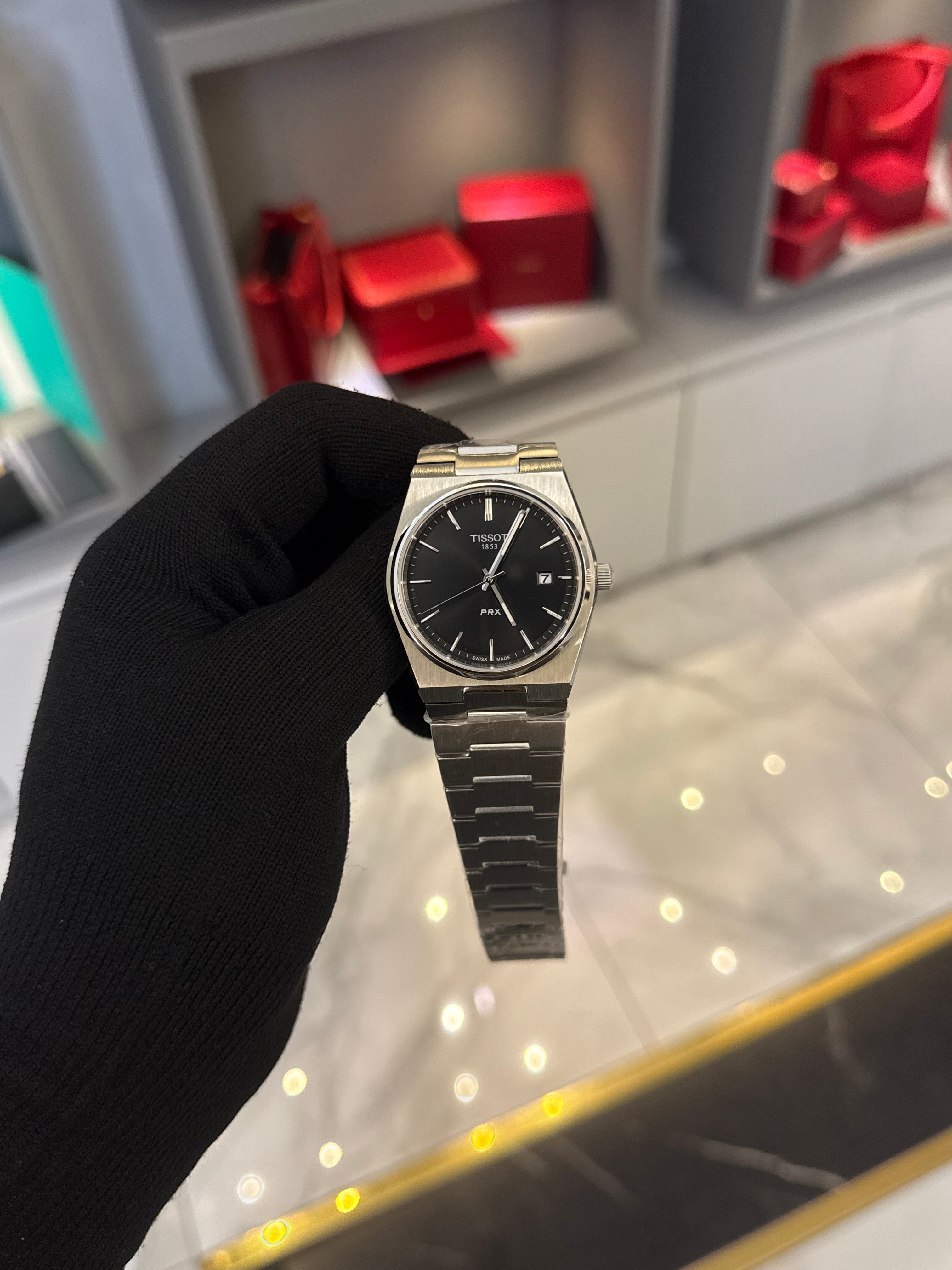 Tissot Prx Powermatic Silver Cordon Black Dial
