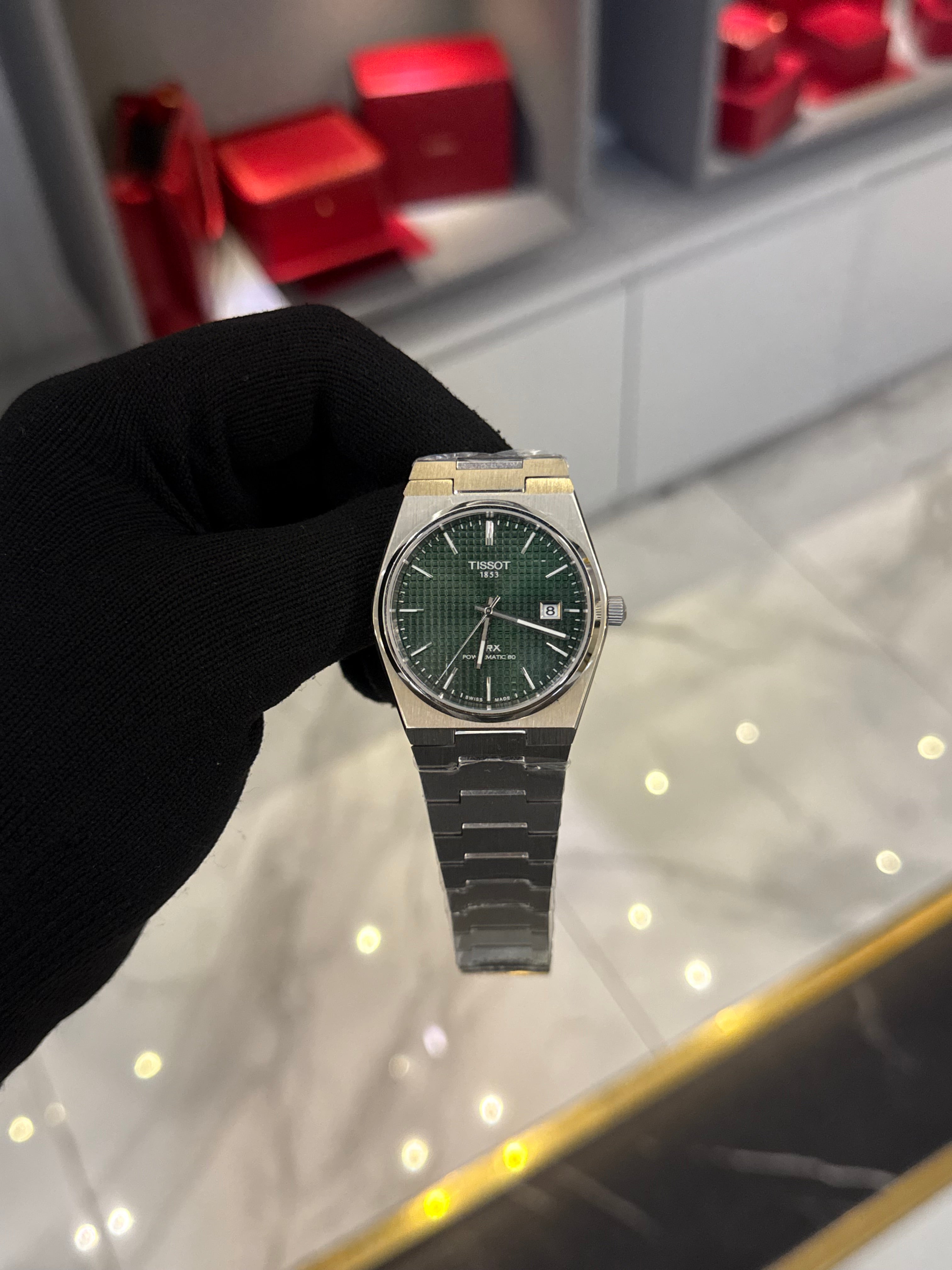 Tissot Prx Powermatic Silver Cordon Green Dial