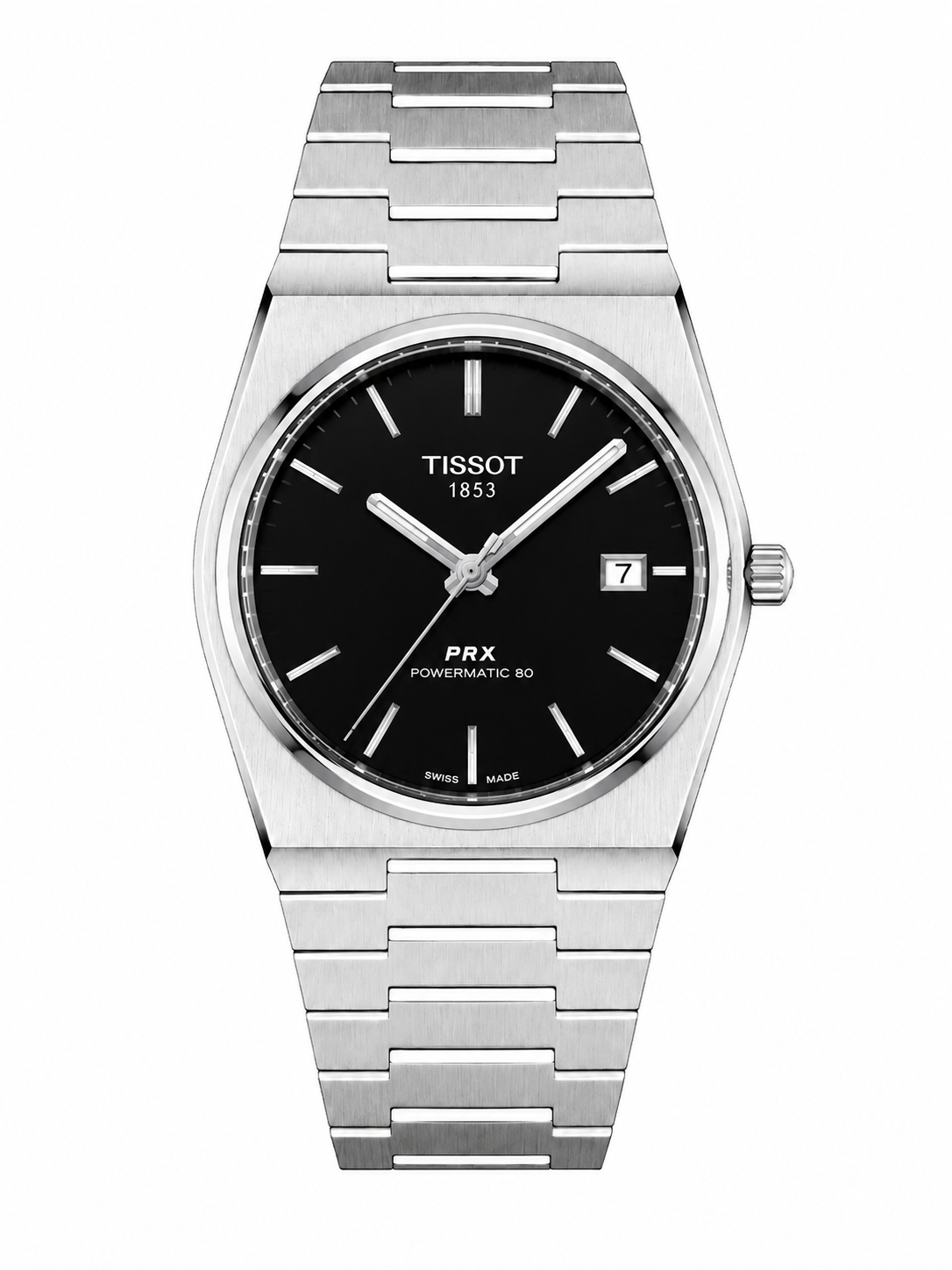 Tissot Prx Powermatic Silver Cordon Black Dial