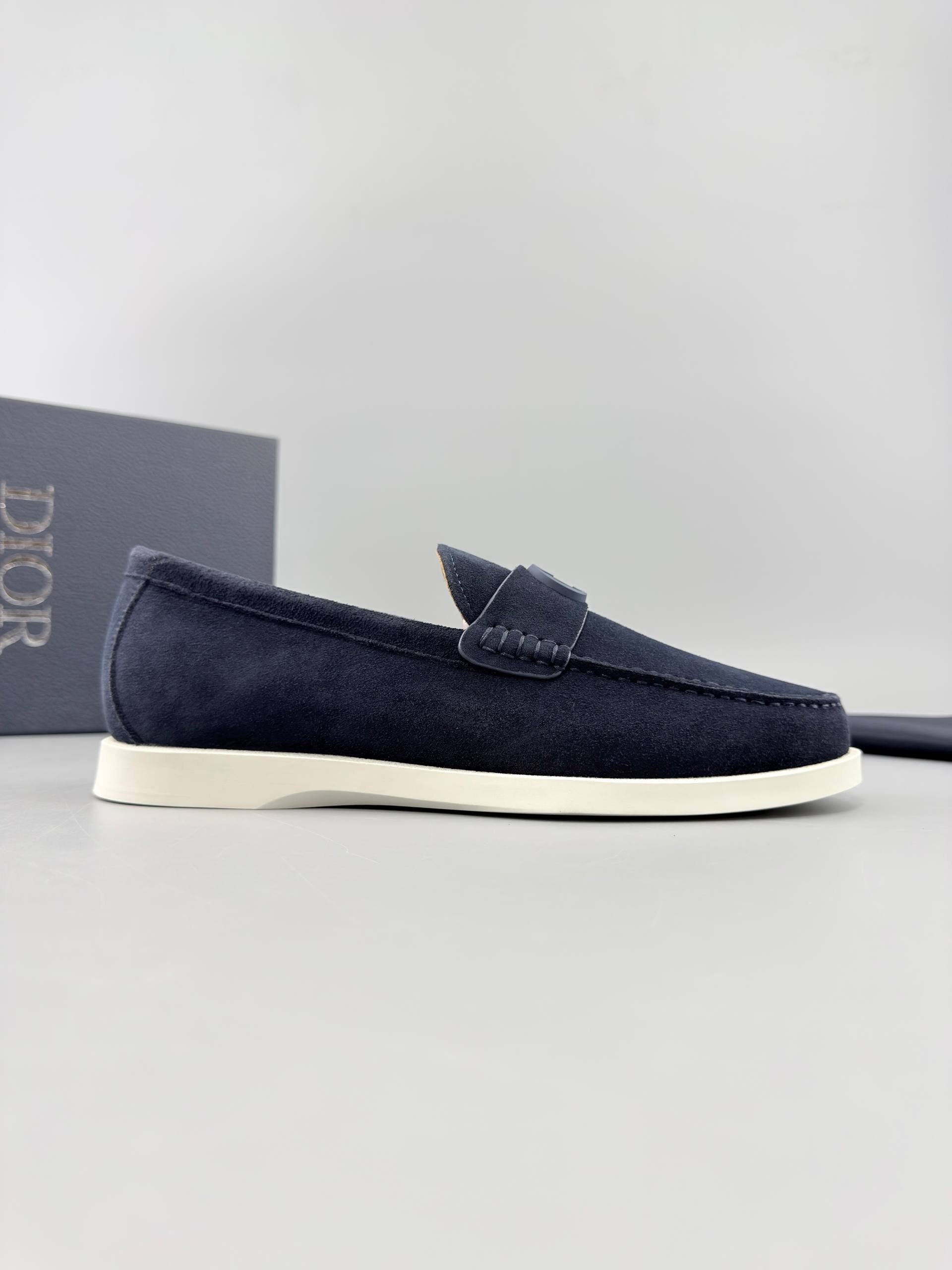 Dior Grenville Navy Blue Suede Loafers
