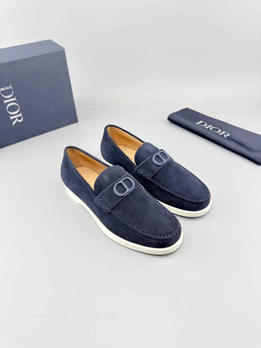 Dior Grenville Navy Blue Suede Loafers