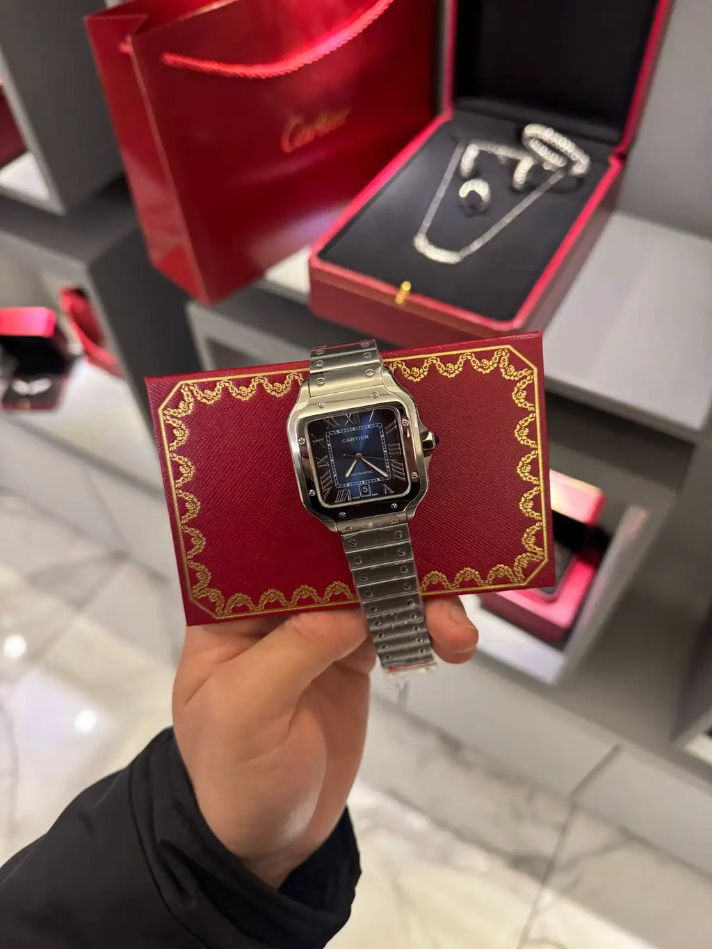 Cartier Santos Blue Dial Large