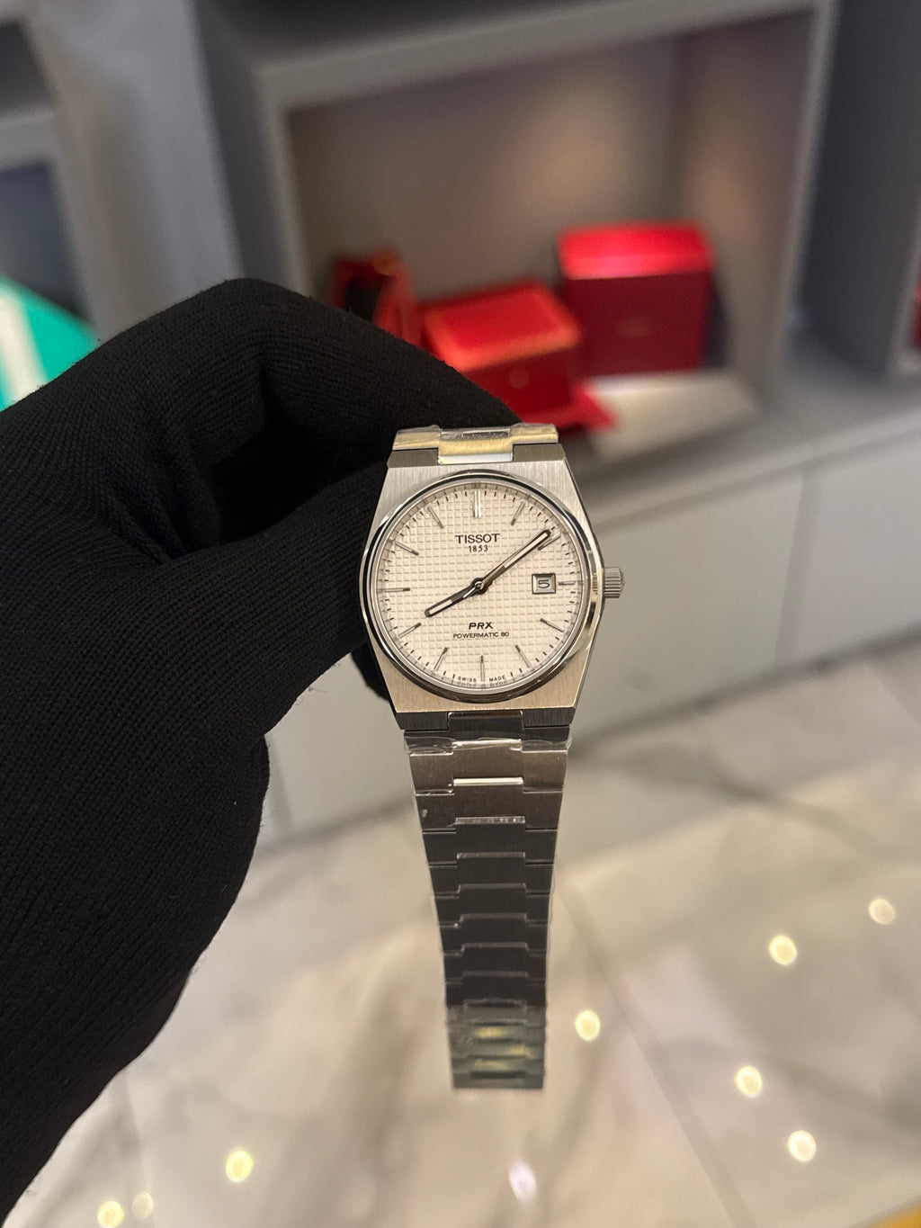 Tissot Prx Powermatic Silver Cordon Blue Dial