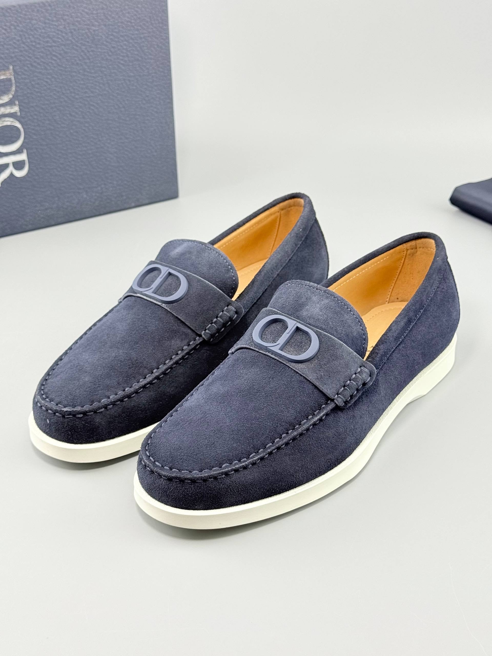 Dior Grenville Navy Blue Suede Loafers