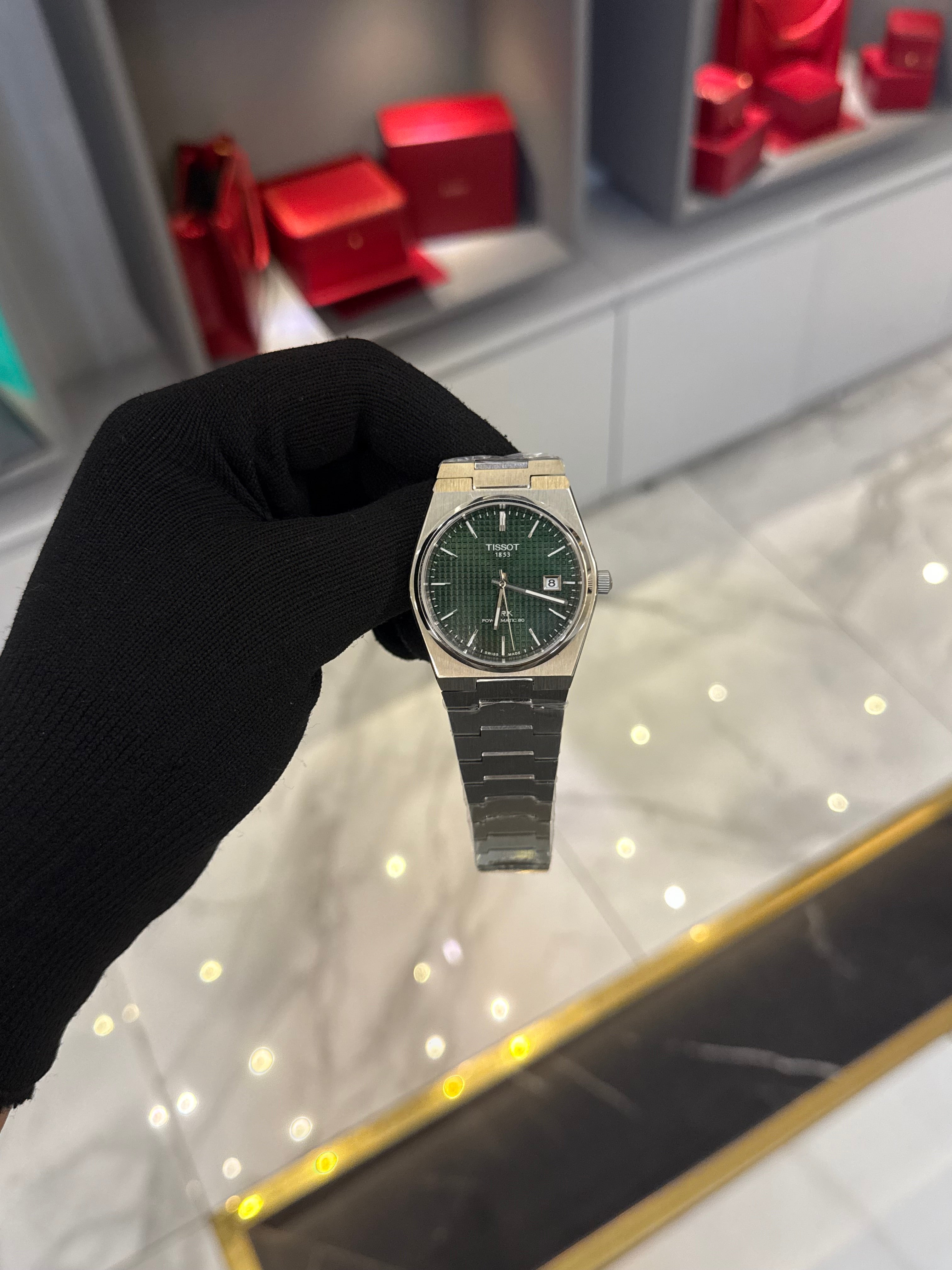 Tissot Prx Powermatic Silver Cordon Green Dial