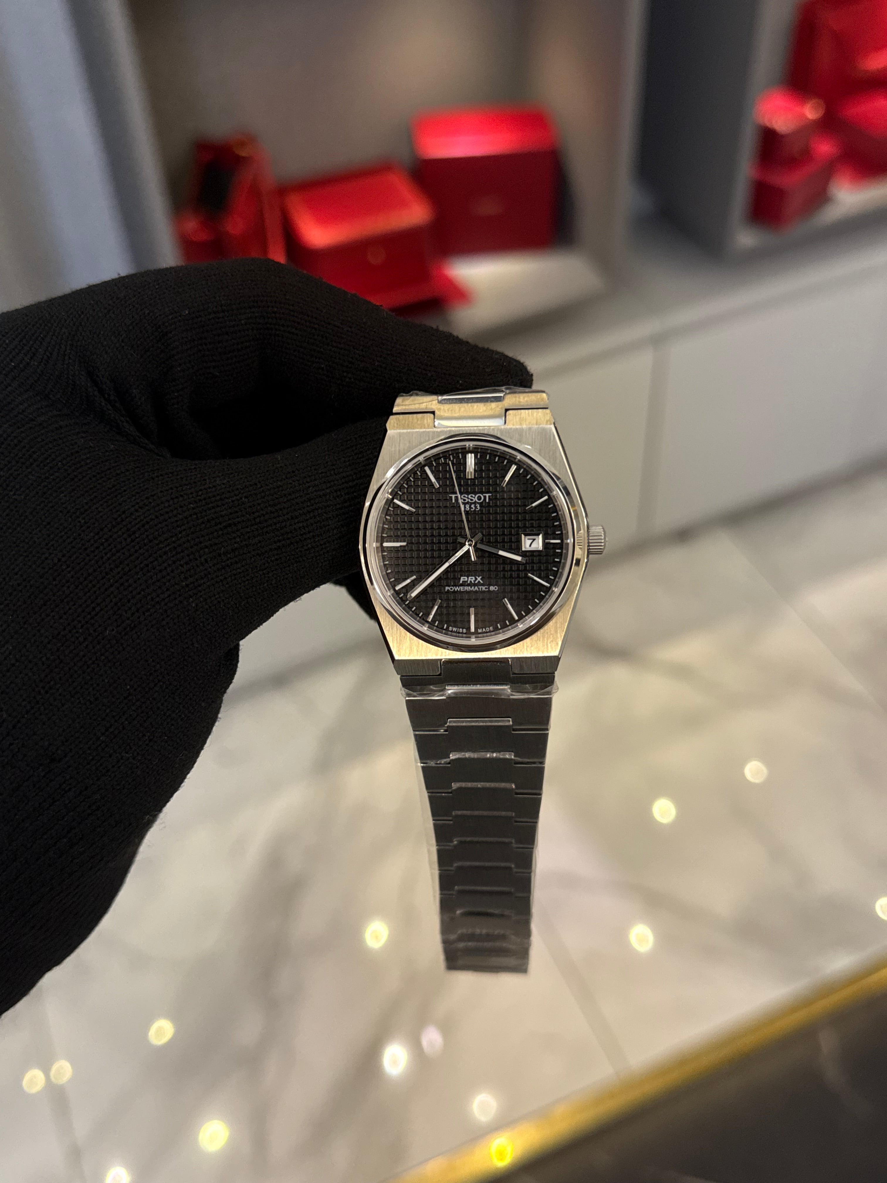 Tissot Prx Powermatic Silver Cordon Black Dial