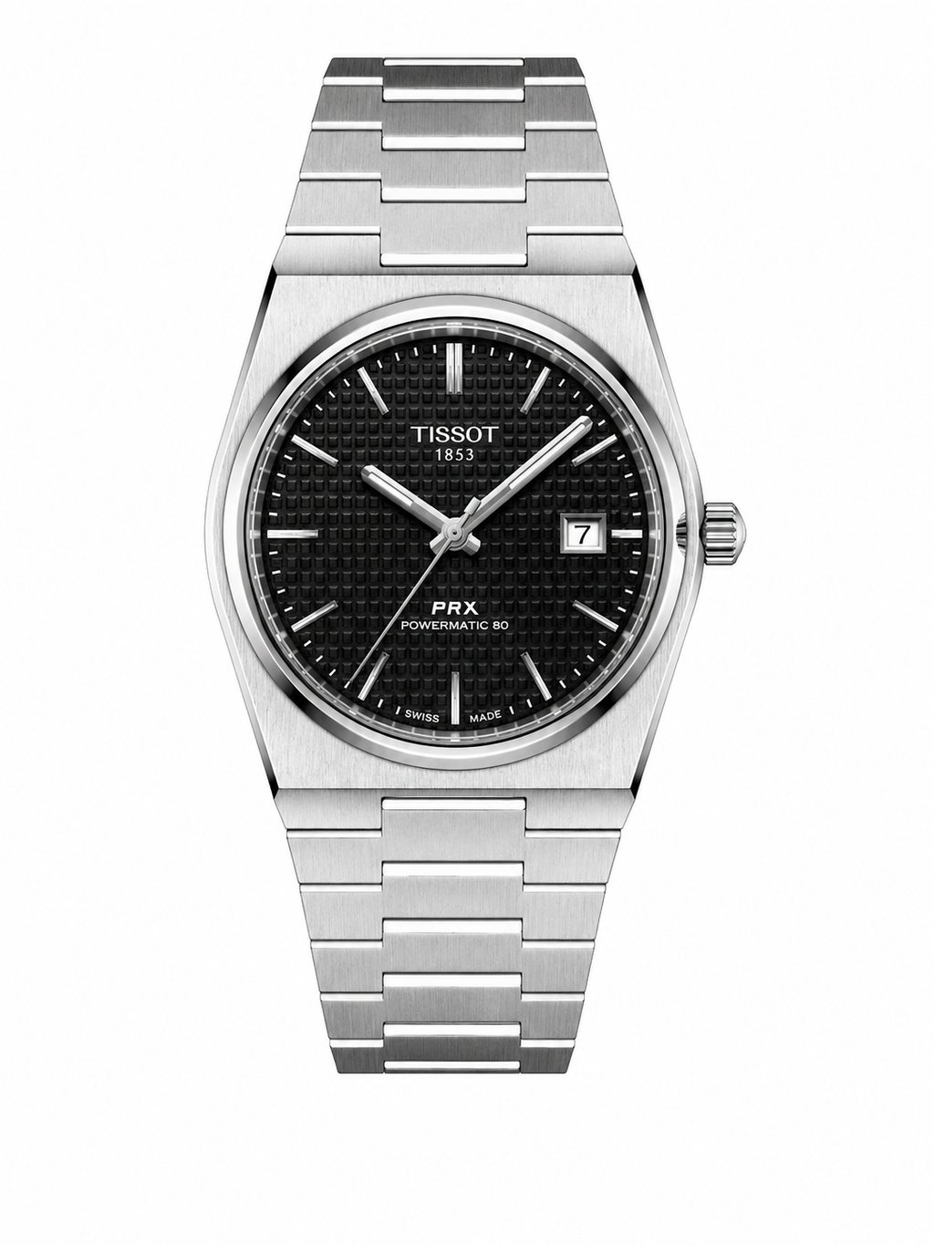 Tissot Prx Powermatic Silver Cordon Black Dial