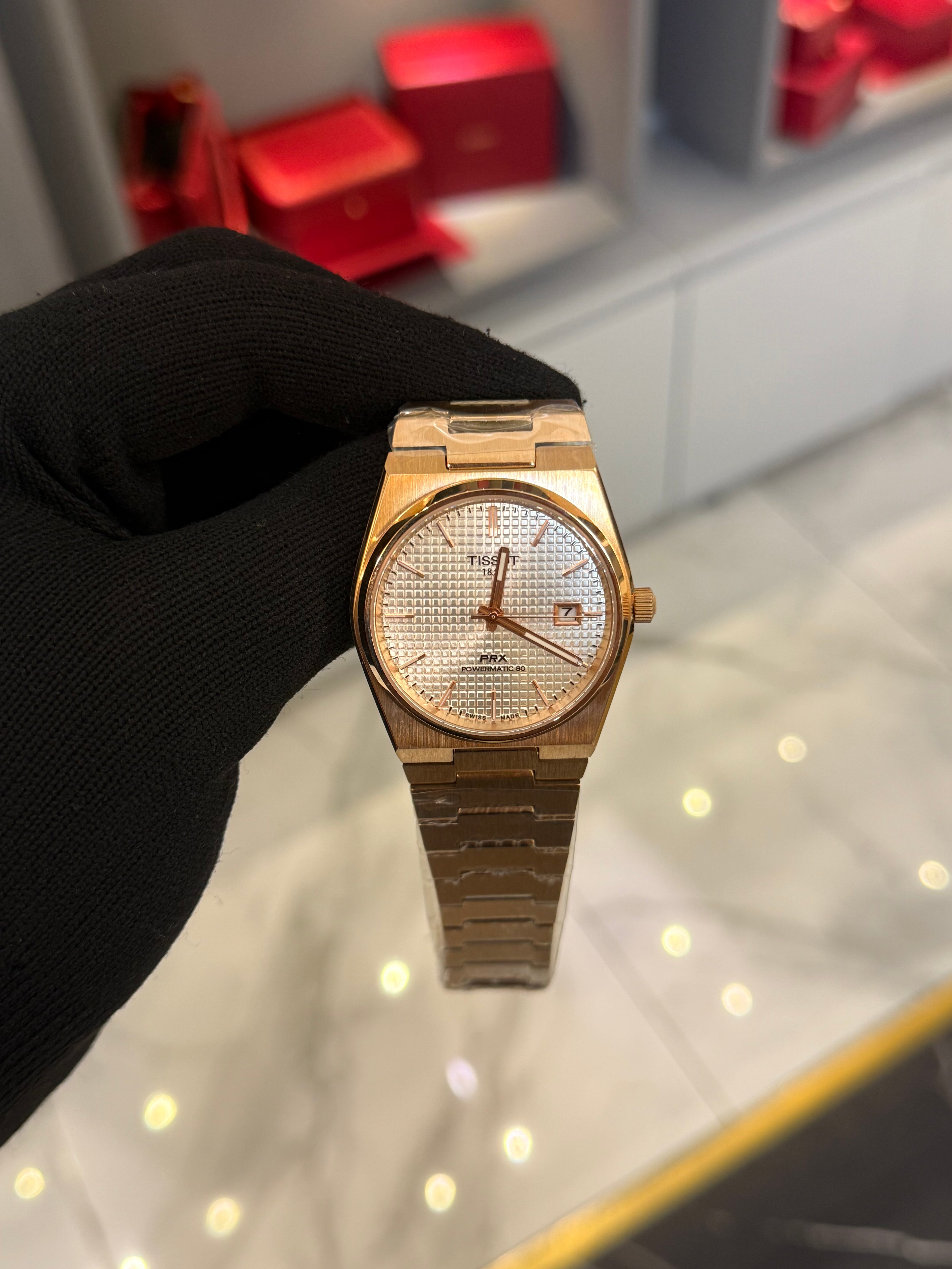 Tissot Prx Powermatic Rose Cordon White Dial