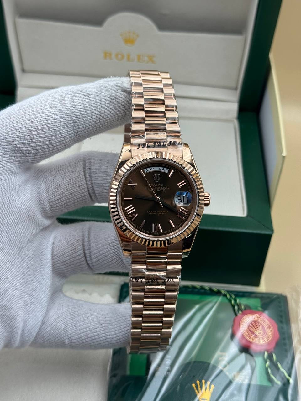 Rolex Daydate Chocolate Dial Rose President Cordon