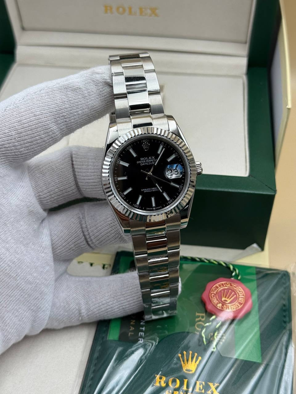 Rolex Datejust Black Dial Oyster Cordon