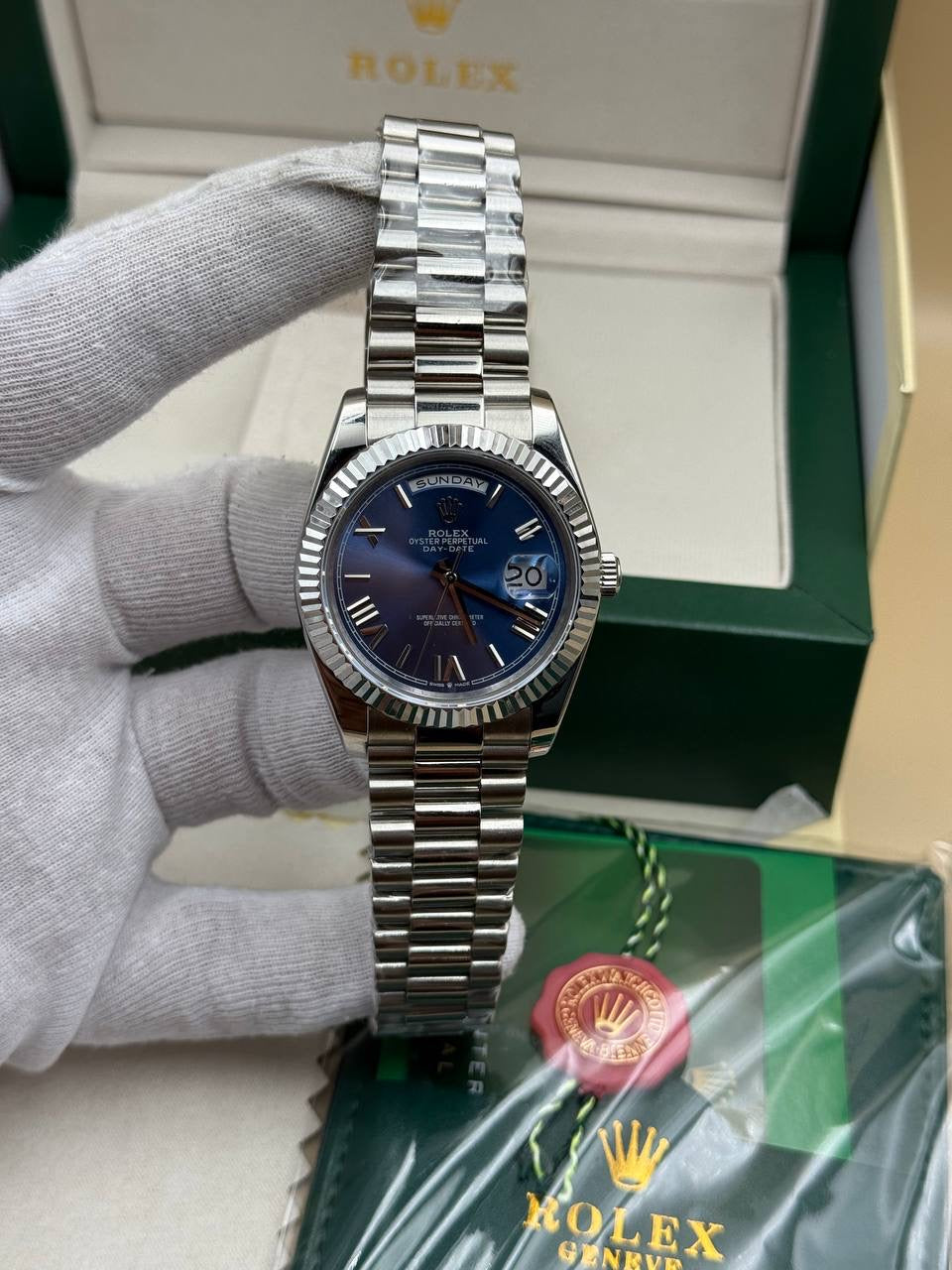 Rolex Daydate Blue Dial President Cordon