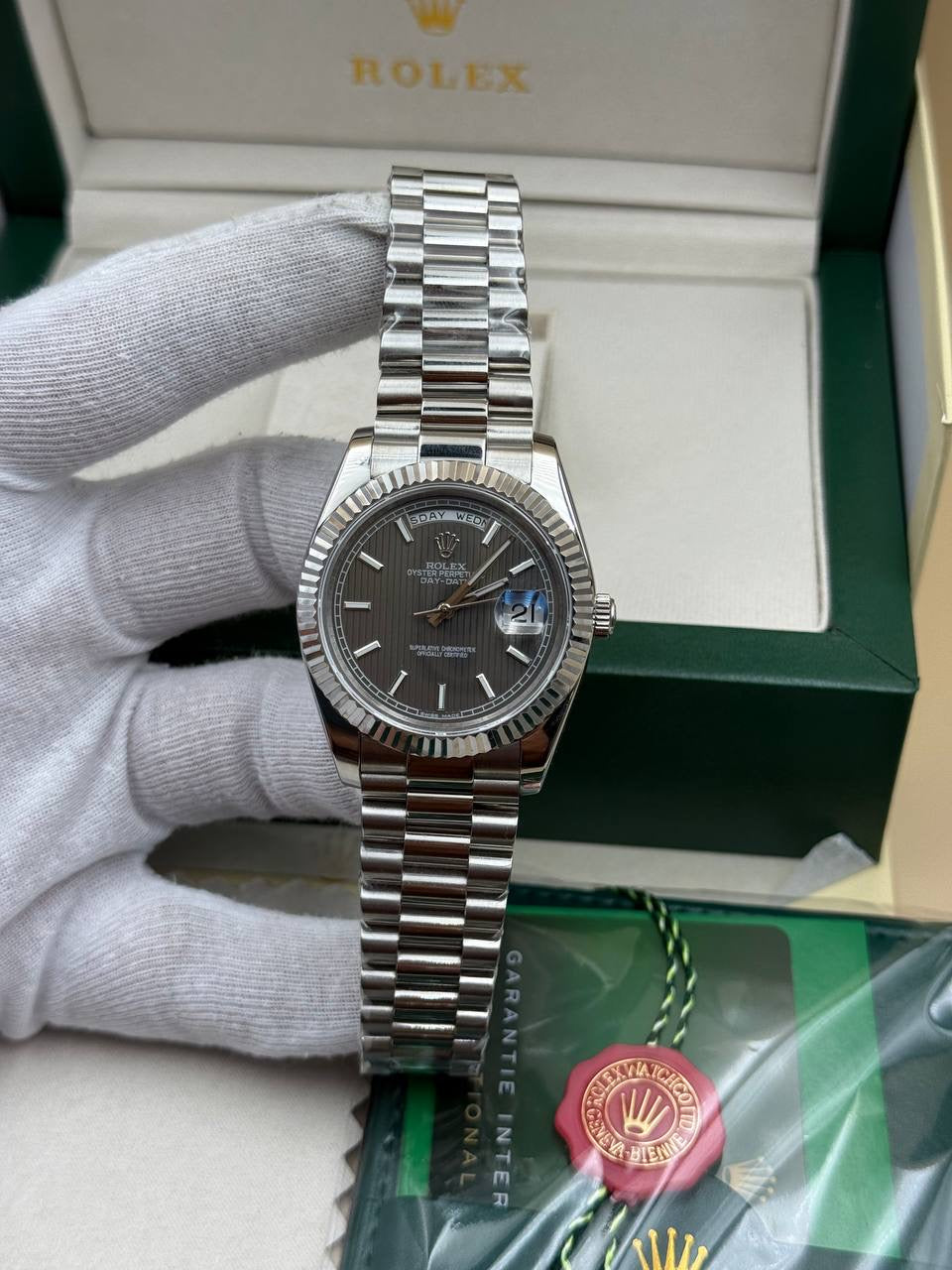 Rolex Daydate Grey Dial President Cordon