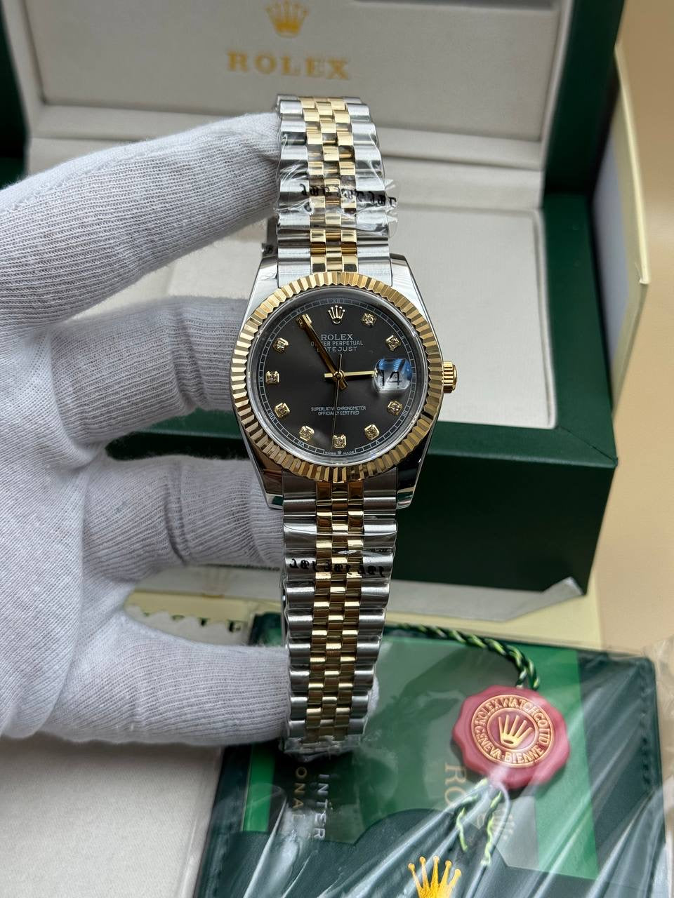 Rolex Datejust Grey Diamond Dial Two Tone Jübile Cordon
