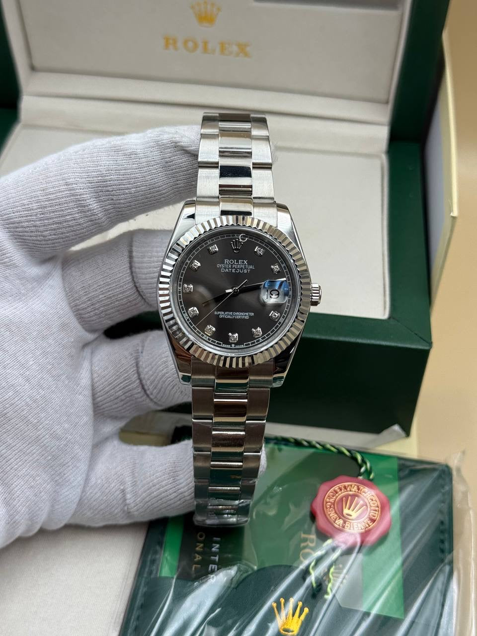 Rolex Datejust Grey Diamond Dial Oyster Cordon