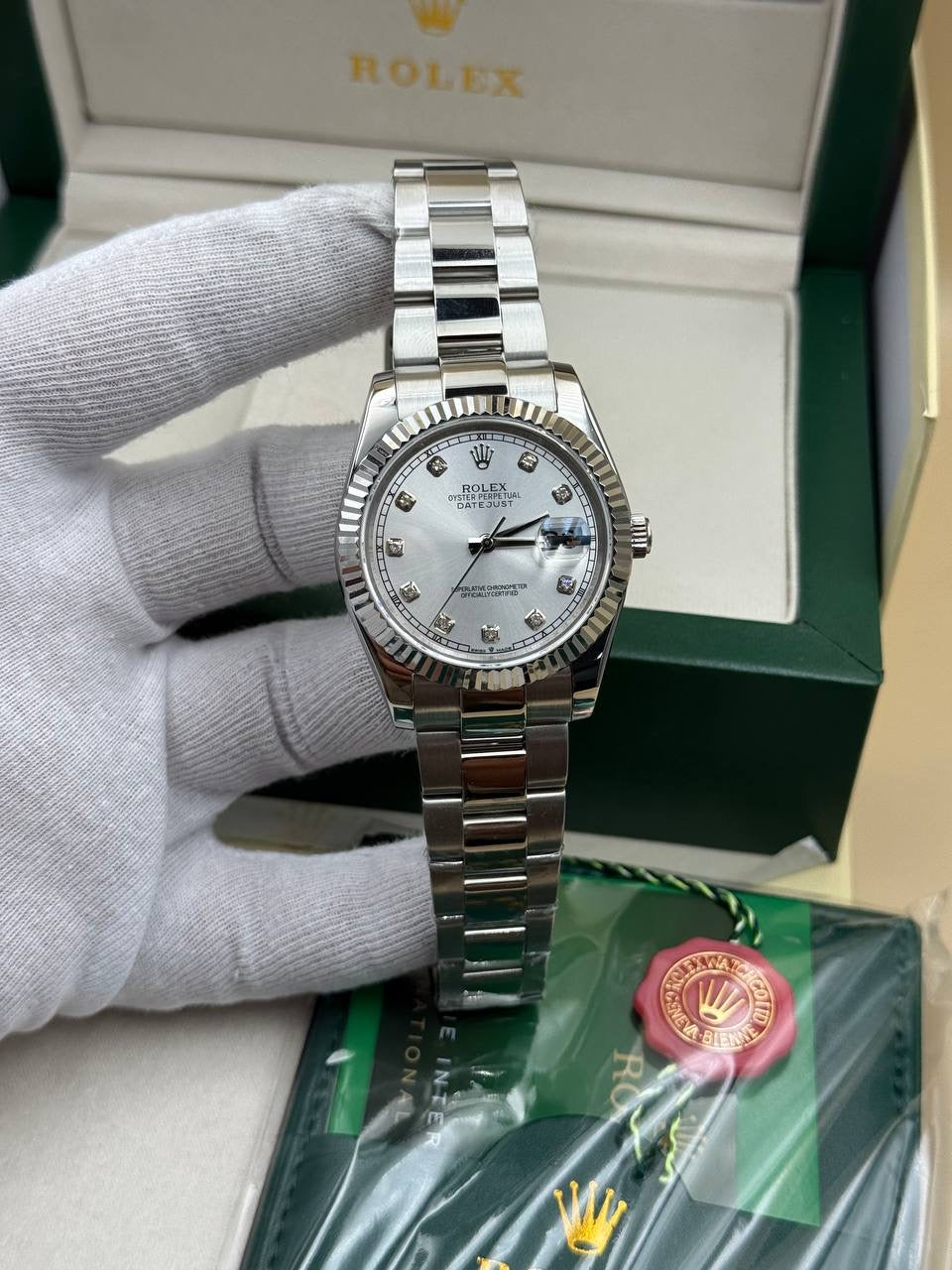 Rolex Datejust White Diamond Dial Oyster Cordon