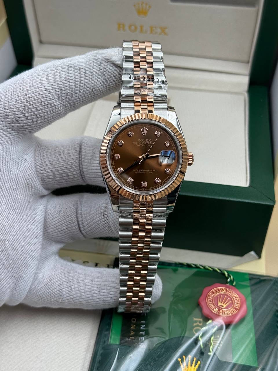 Rolex Datejust Brown Diamond Dial Two Tone Jübile Cordon