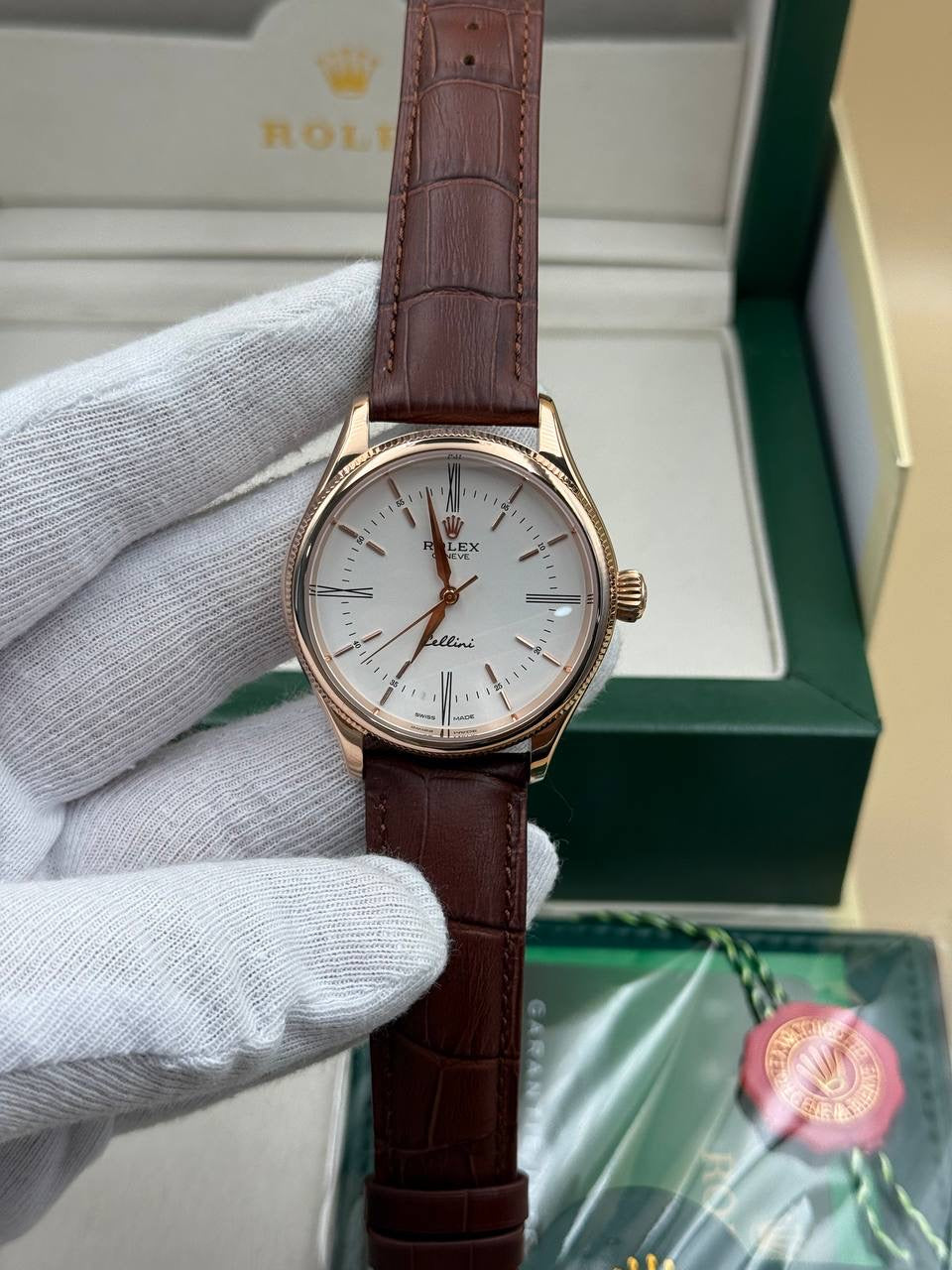 Rolex Cellini White Dial Leather Cordon