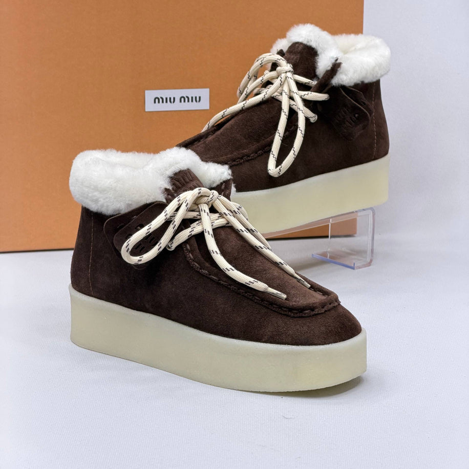 Miu Miu Shearling Lined Leather Moccasin Boots