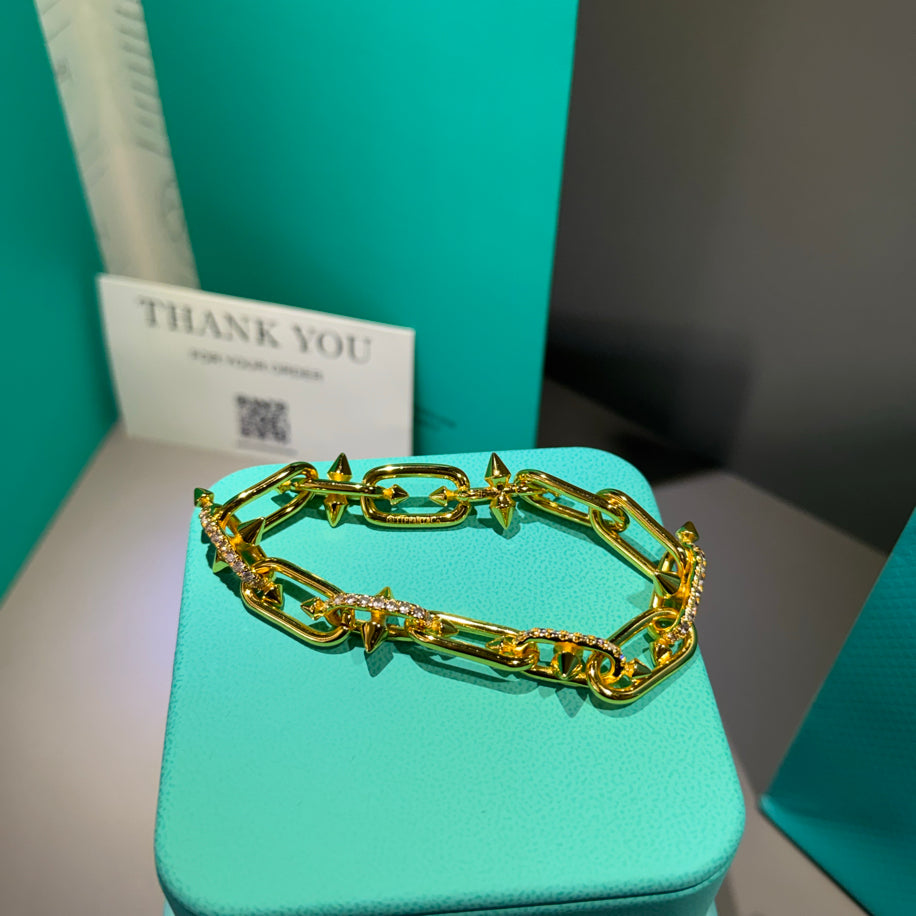 Tiffany Unisex Full Taşlı Gold Bileklik