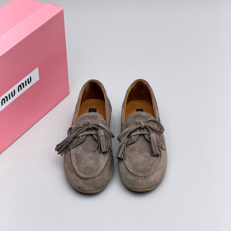 Miu Miu Suede Tassel Lace-Up Loafer