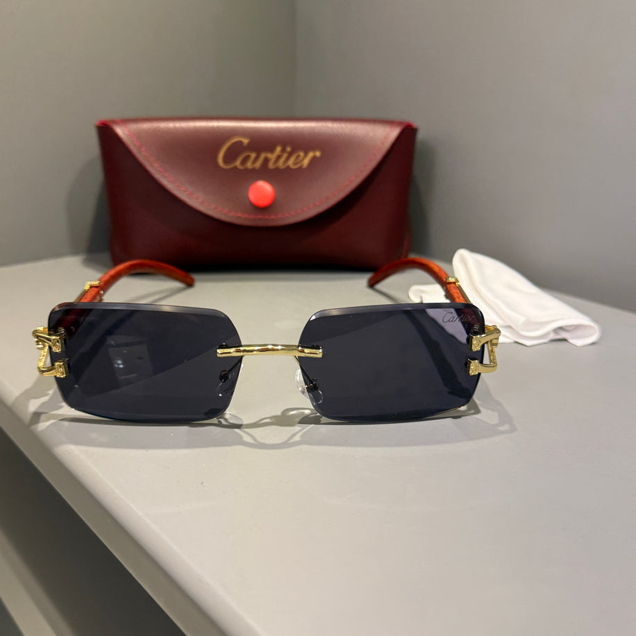 Cartier Unisex Gözlük ( Siyah Cam Ahşap Sap)
