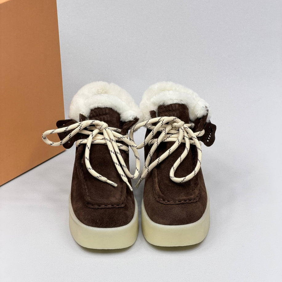 Miu Miu Shearling Lined Leather Moccasin Boots