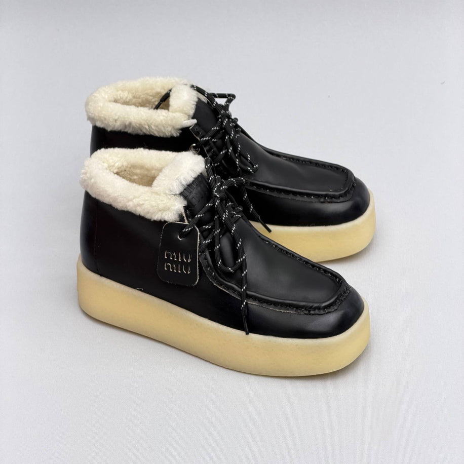Miu Miu Shearling Lined Leather Moccasin Boots