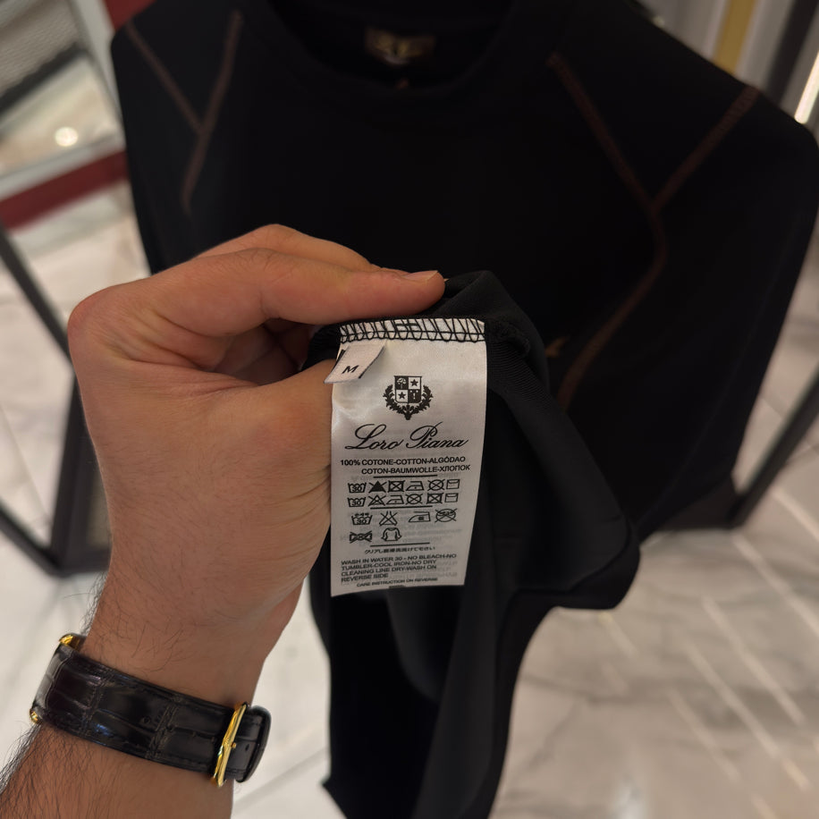 Loro Piana Logo Detaylı İthal Kumaş Bisiklet Yaka T-shirt