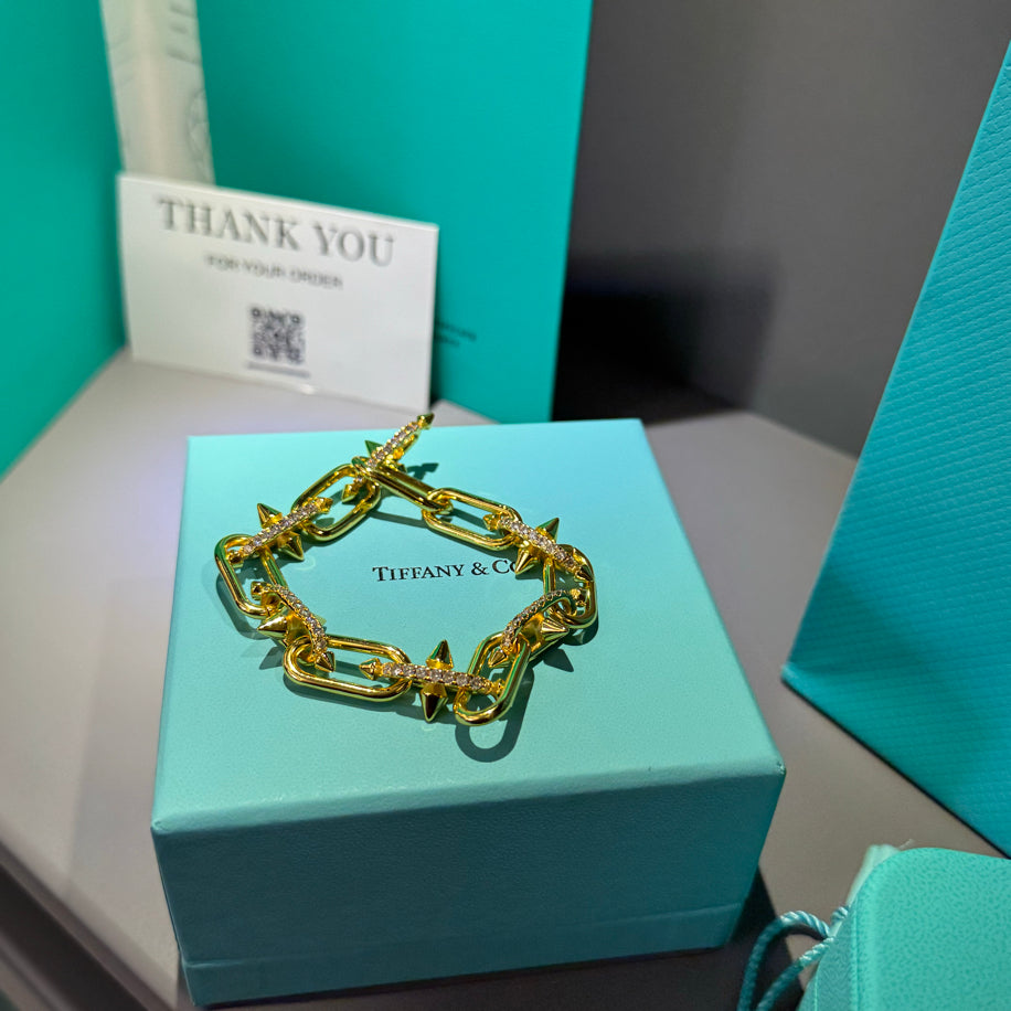 Tiffany Unisex Full Taşlı Gold Bileklik