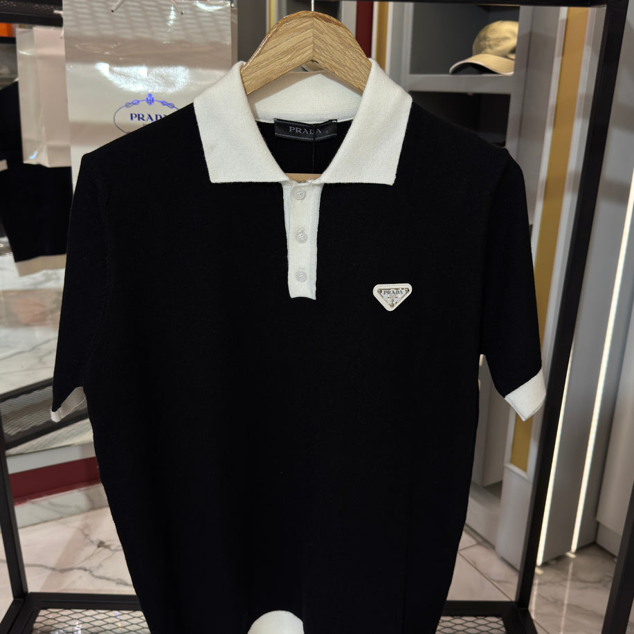 Prada Logo İşlemeli İthal Pamuk Kumaş Triko