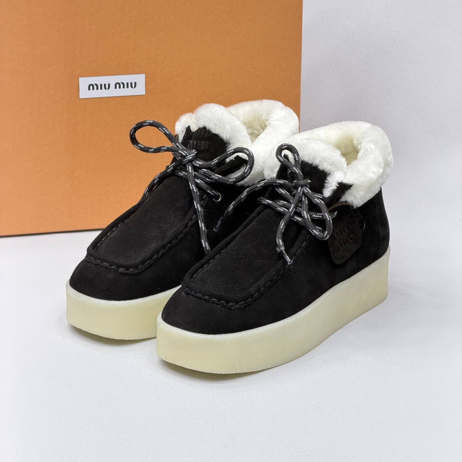 Miu Miu Shearling Lined Leather Moccasin Boots