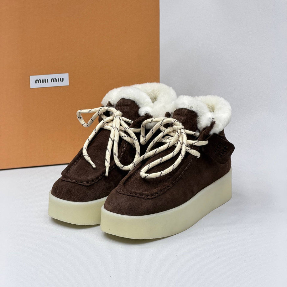 Miu Miu Shearling Lined Leather Moccasin Boots