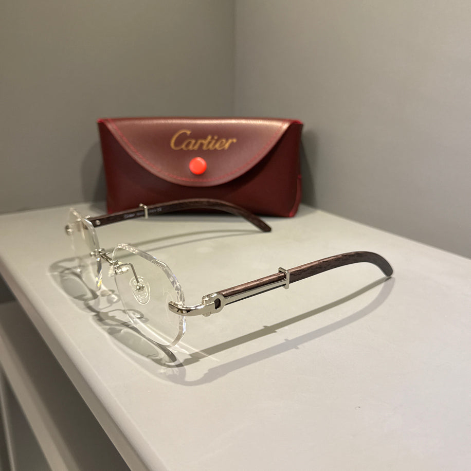 Cartier Unisex Gözlük ( Seffaf Cam Ahşap Sap)