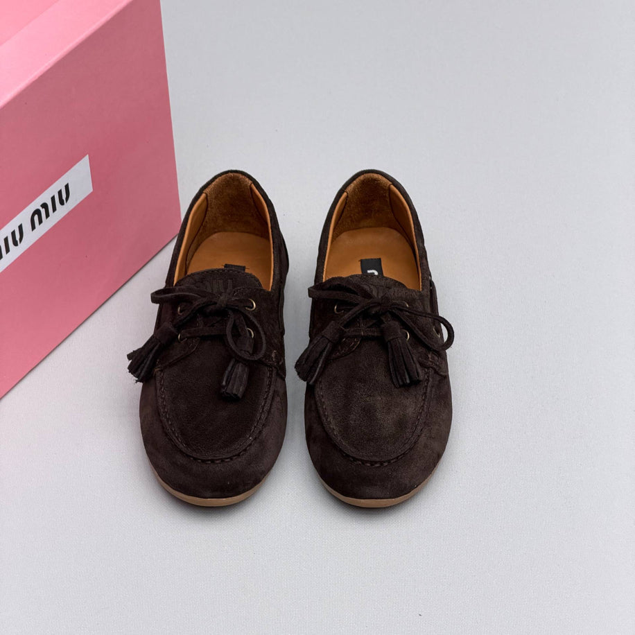 Miu Miu Suede Tassel Lace-Up Loafer