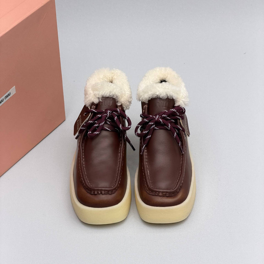 Miu Miu Shearling Lined Leather Moccasin Boots