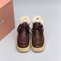 Miu Miu Shearling Lined Leather Moccasin Boots