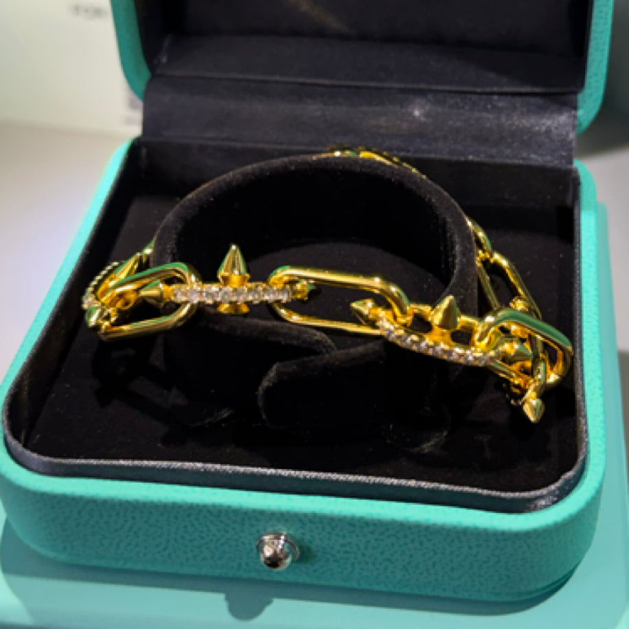 Tiffany Unisex Full Taşlı Gold Bileklik