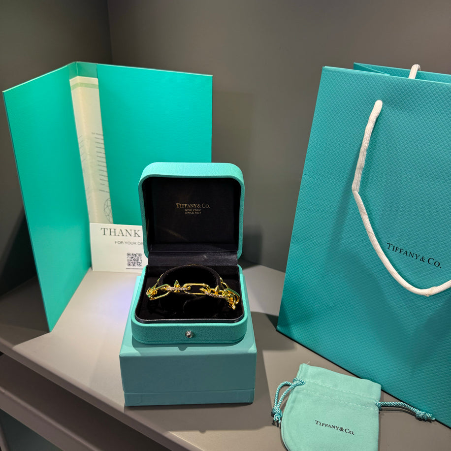 Tiffany Unisex Full Taşlı Gold Bileklik