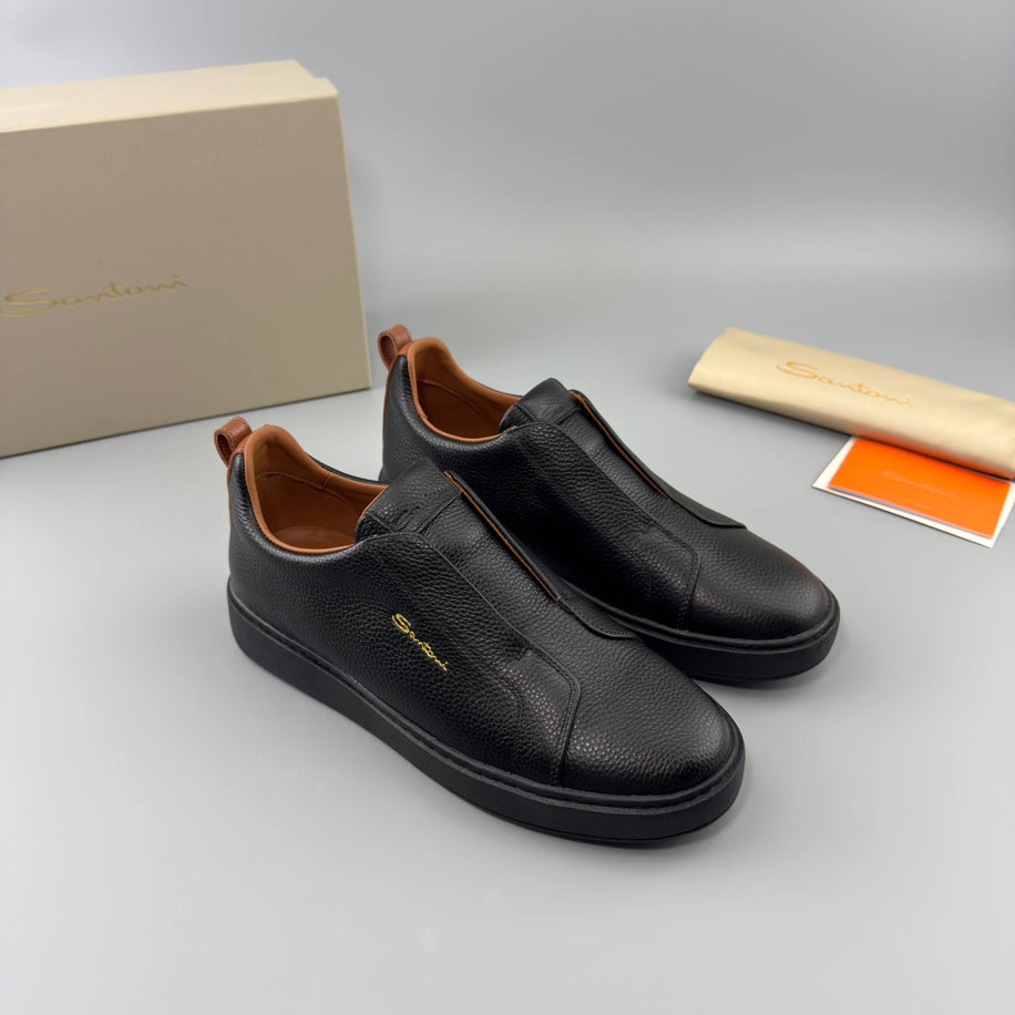 Santoni Leather Slip-On Sneaker