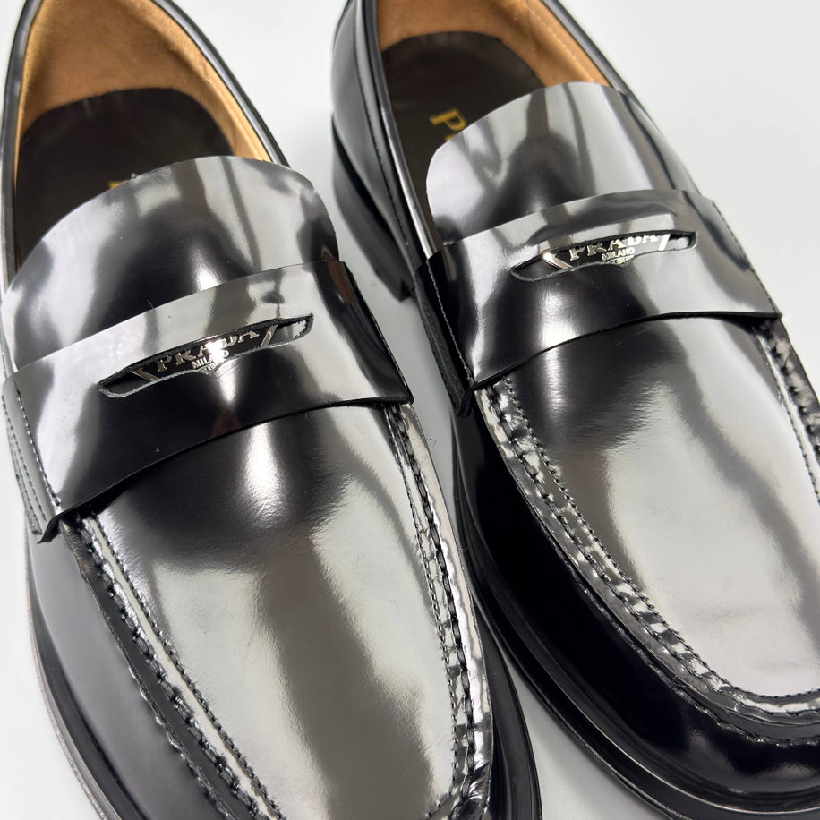 Prada Brushed Leather Logo Loafer