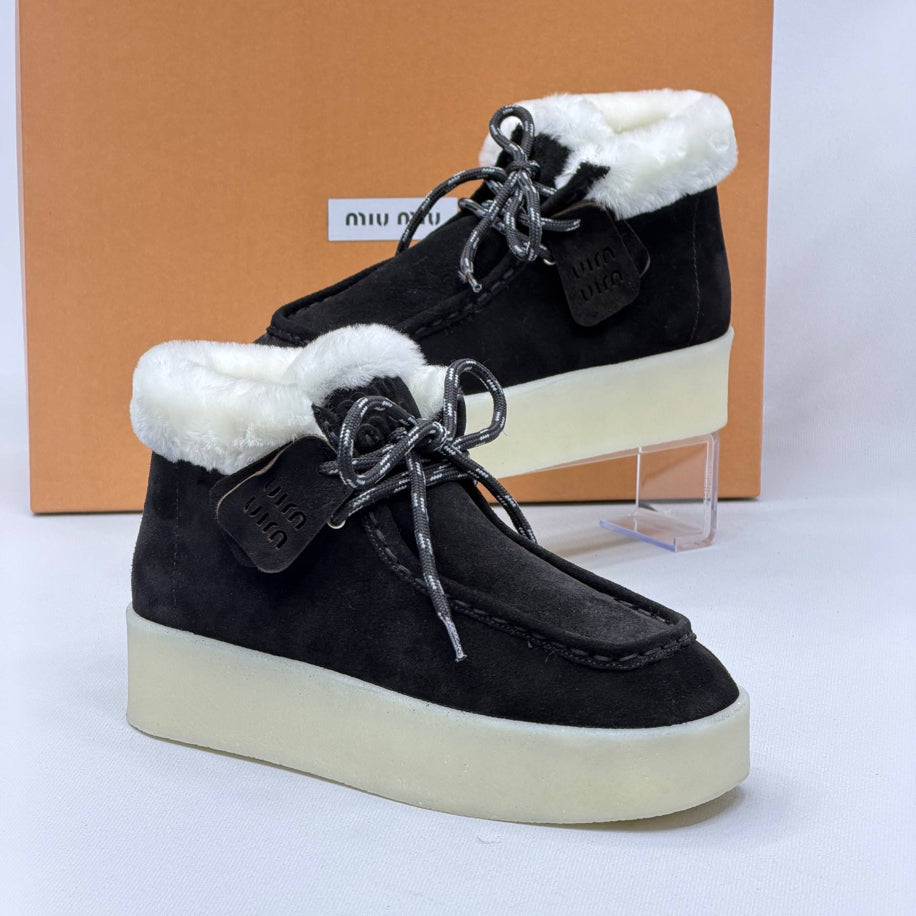 Miu Miu Shearling Lined Leather Moccasin Boots