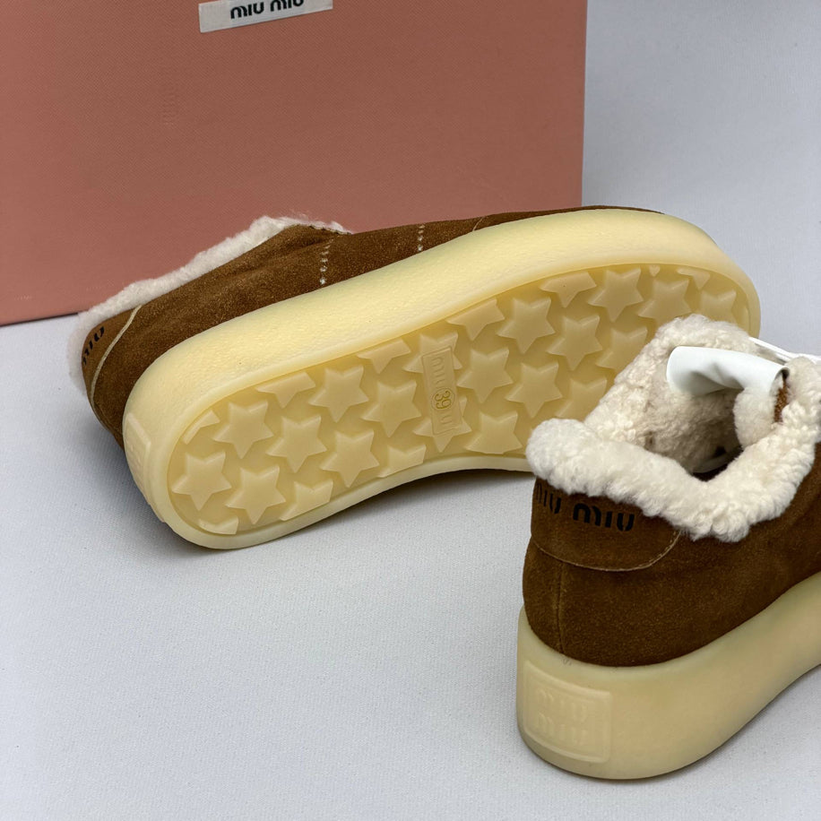 Miu Miu Shearling Trim Suede Sneakers
