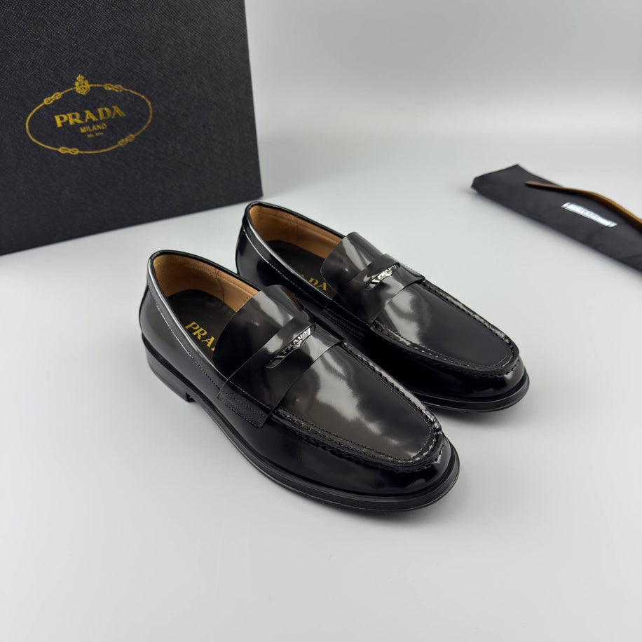 Prada Brushed Leather Logo Loafer