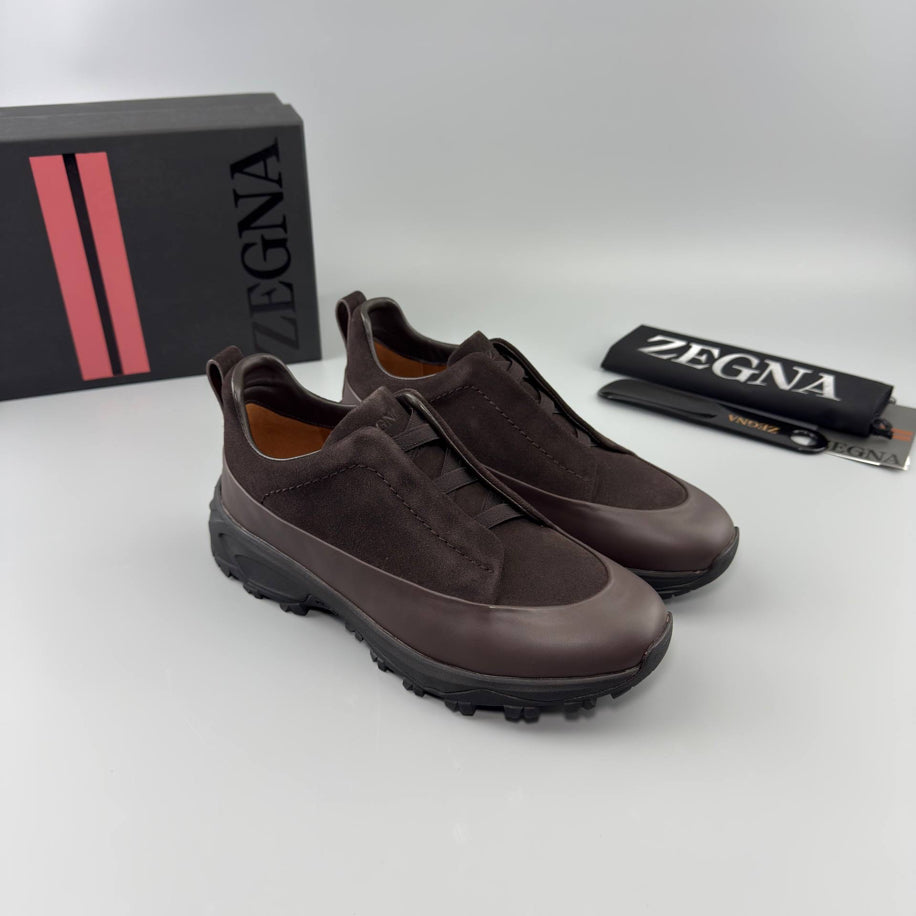 Zegna Leather Triple Stitch Monte Sneakers