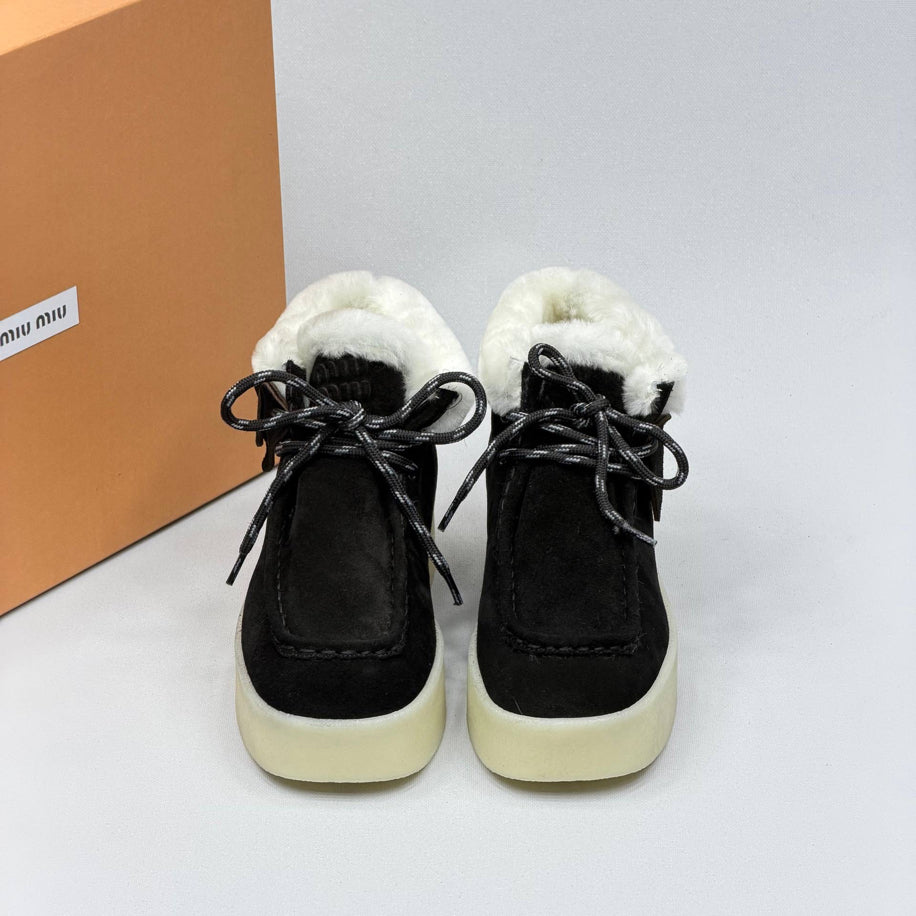 Miu Miu Shearling Lined Leather Moccasin Boots