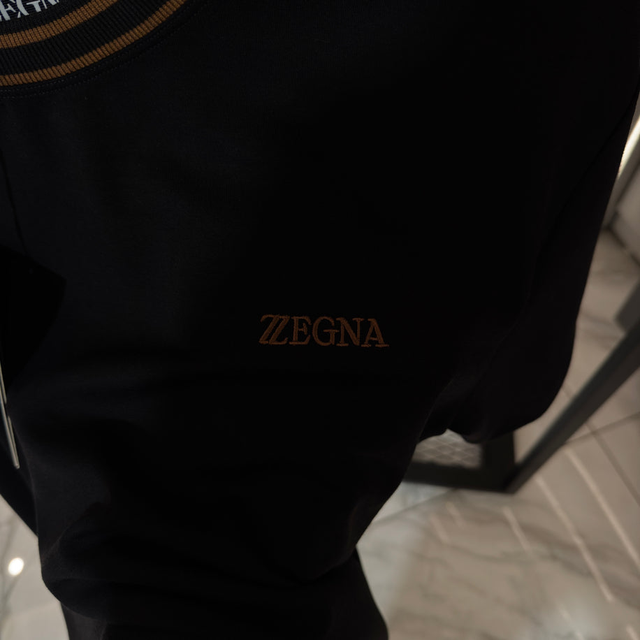 Zegna Logo Detaylı İthal Kumaş Bisiklet Yaka T-Shirt