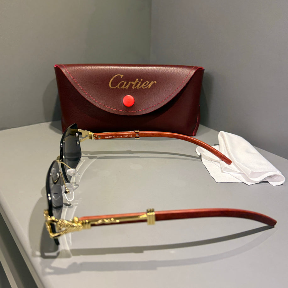 Cartier Unisex Gözlük ( Siyah Cam Ahşap Sap)